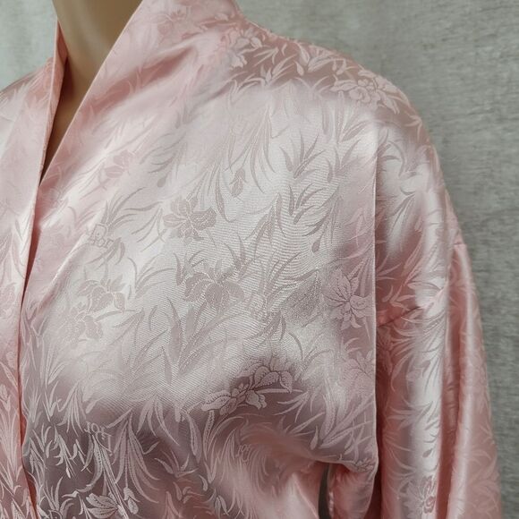 Dior Vintage Pink Satin Kimono Robe All Over Dior Logo and Floral Jacquard - Picture 8 of 14